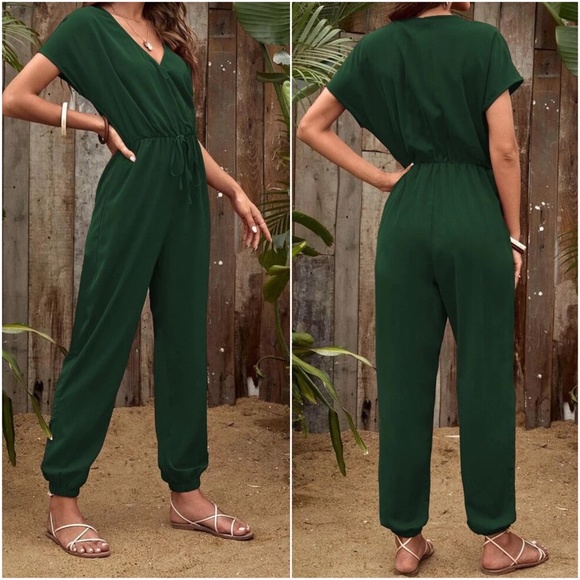 Boho Green Short Sleeve Jumper Jumpsuit - Picture 2 of 3